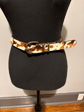 GAP Brown and White Cowhide Print Women's Belt with Brass-Tone Buckle size XL